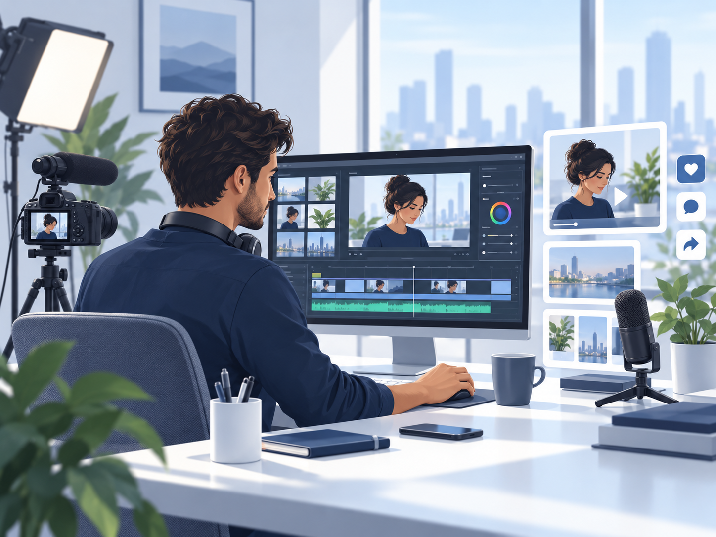 Ilustração de criação e edição de conteúdo digital